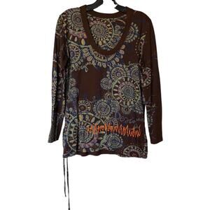 Desiqual Colorful Scoop Neck Top with Embroidery and Cinch Waist Minor Flaws XL